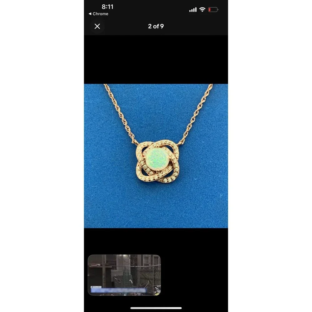 Sterling Silver 14k gold plated  Lab created opal Loveknot pendant new